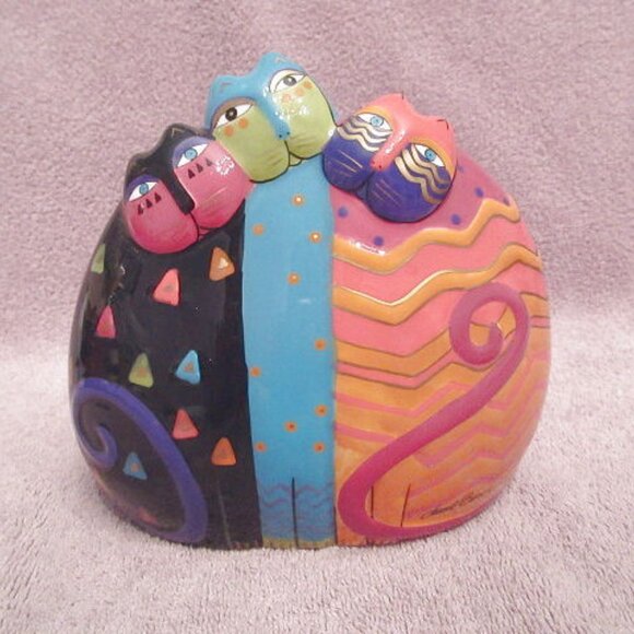 Vtg Laurel Burch Rainbow Cats Sculpture Feline Kitty Trio Hand Painted Signed - Picture 3 of 12